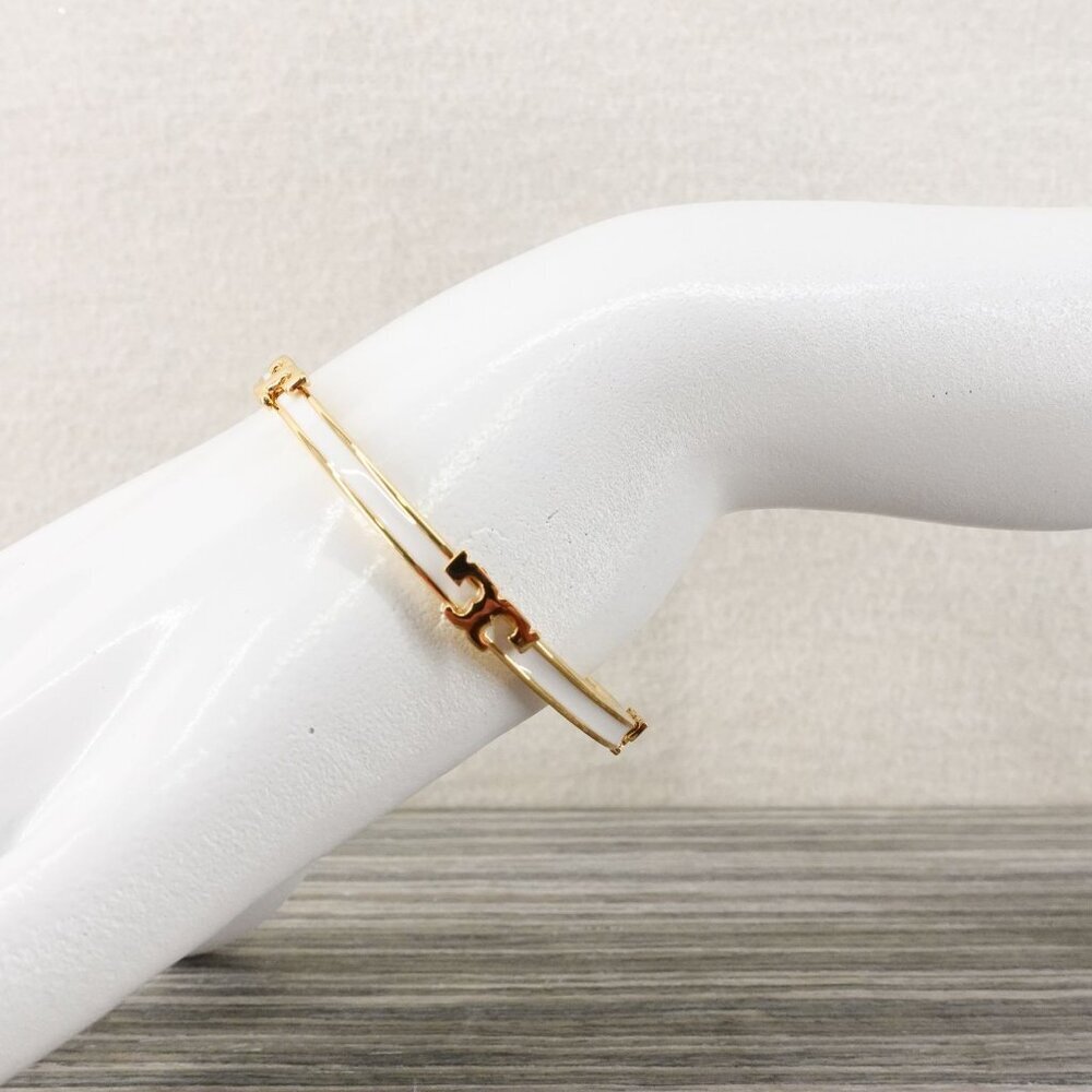 Tory Burch Serif-T Enameled Stackable Bracelet Ivory OS - Picture 8 of 14